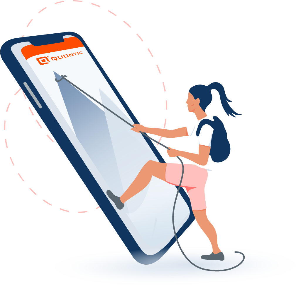 Mountain climber scaling a phone showing financial data