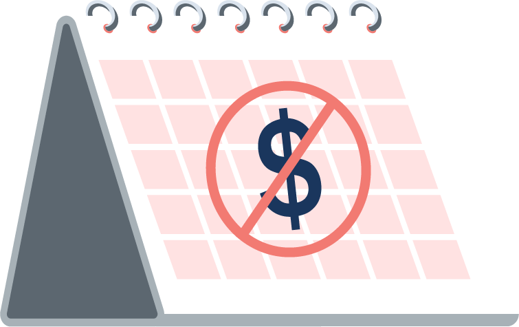 Calendar with a no money symbol