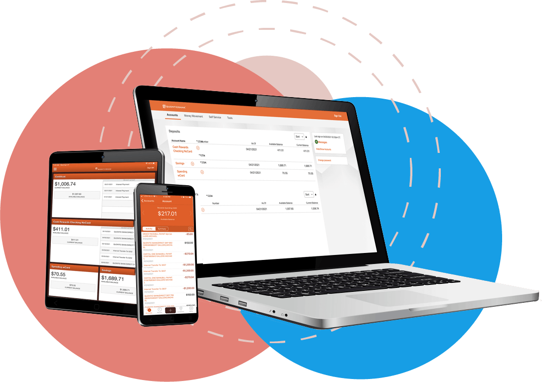 Quontic products on a laptop, tablet, and smartphone